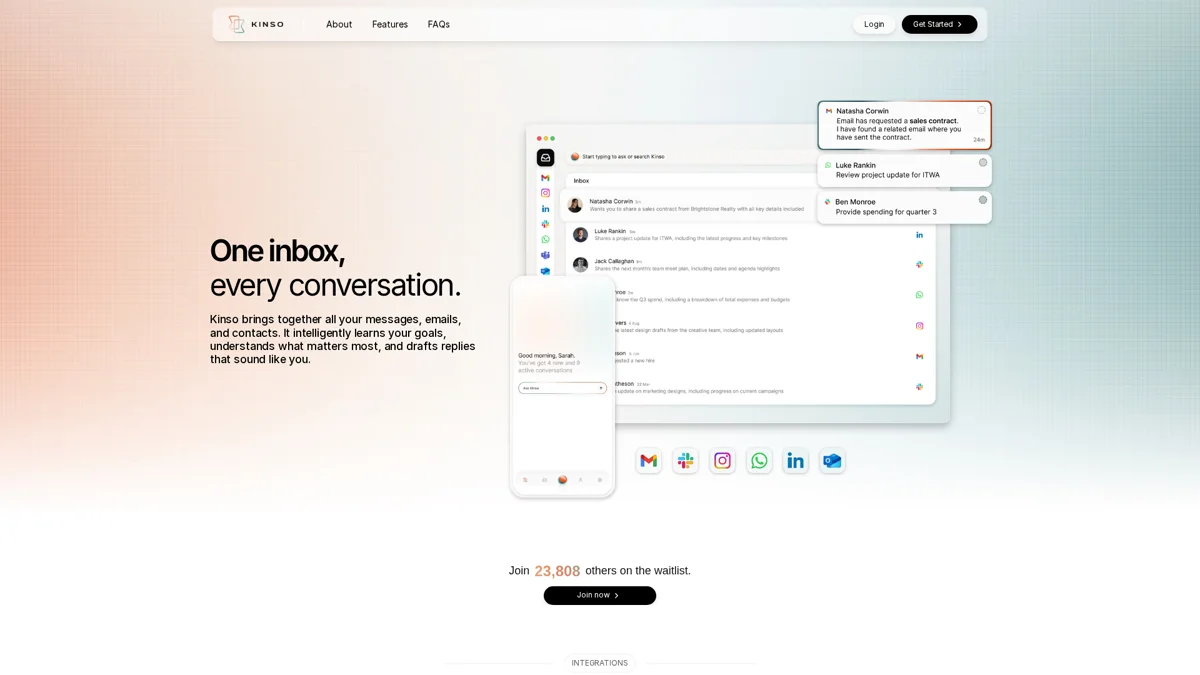 Kinso landing page