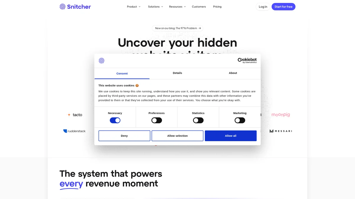 Snitcher landing page