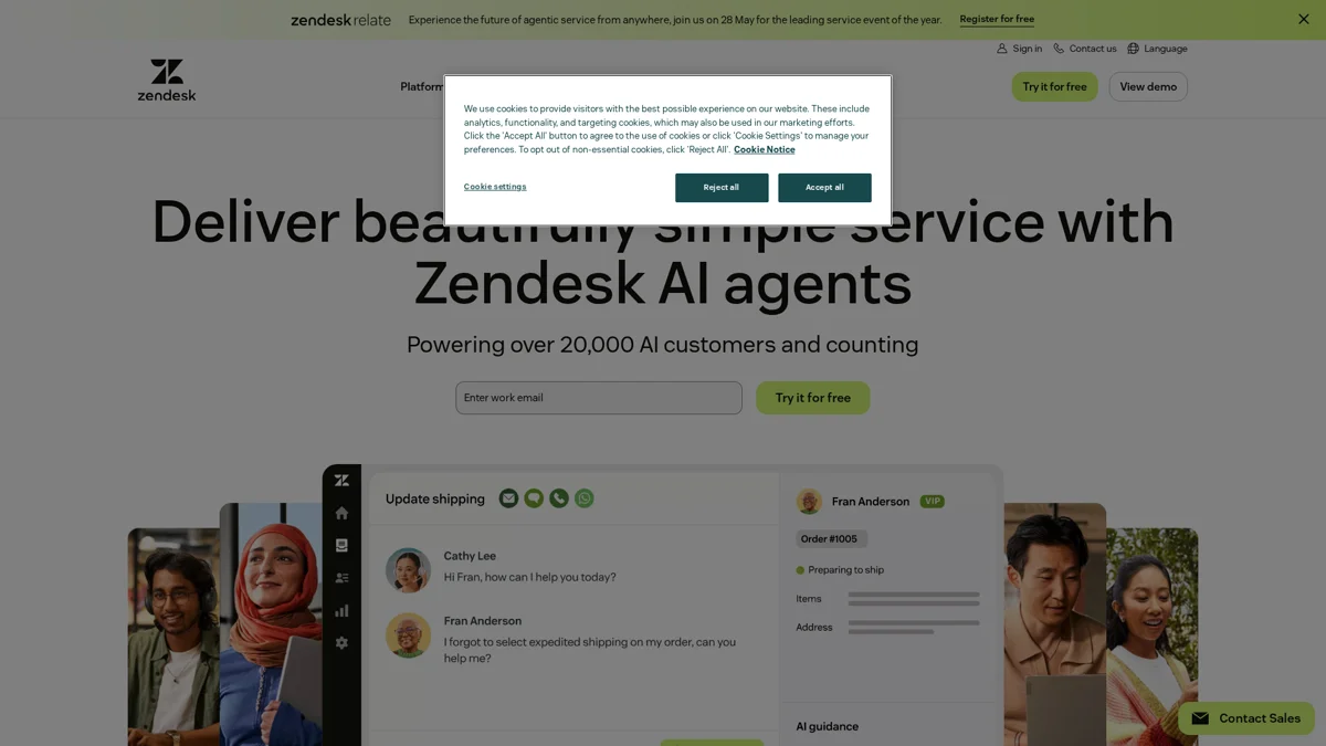 Zendesk landing page