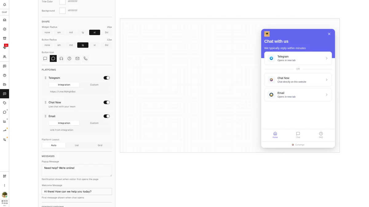 Widget enable platform settings